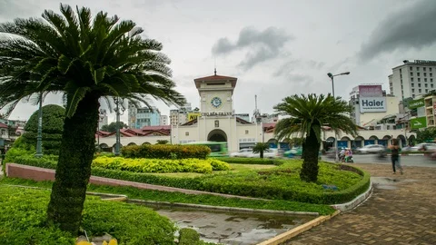 Vietnam 4K Timelapse - Ho Chi Minh Ben Thahn Market Roundabout during the day Stock Footage 86297736