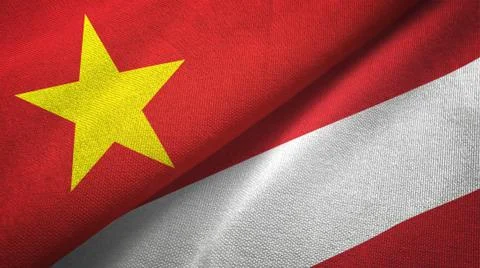 Vietnam and Austria two flags textile cloth, fabric texture Stock Illustration