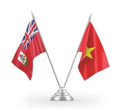 Vietnam and Bermuda table flags isolated on white 3D rendering Stock Illustration
