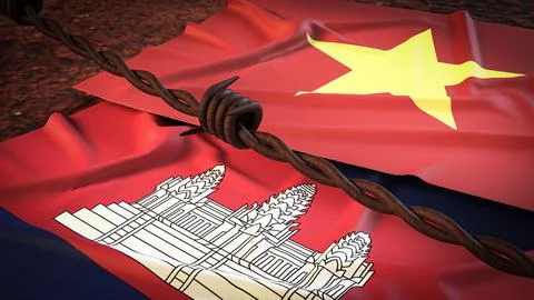 The Vietnam and Cambodia  flag for Background concept 3d rendering. Ilustración de archivo
