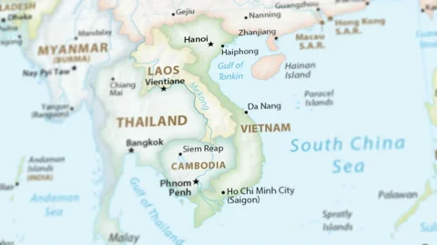 Vietnam and Laos on a Map with Defocus (4K) Stock Footage 101662839