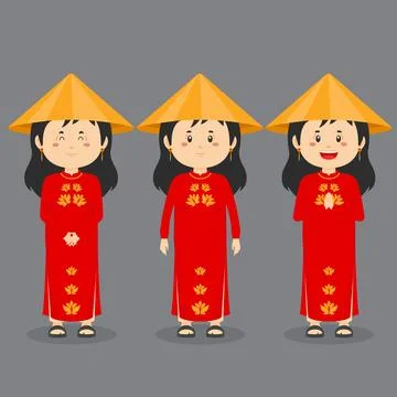Vietnam Character with Various Expression Stock Illustration