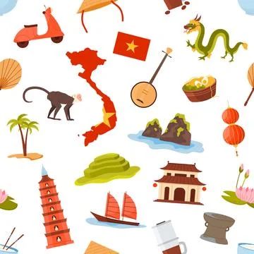 Vietnam Culture Seamless Pattern Vector Design Stock Illustration