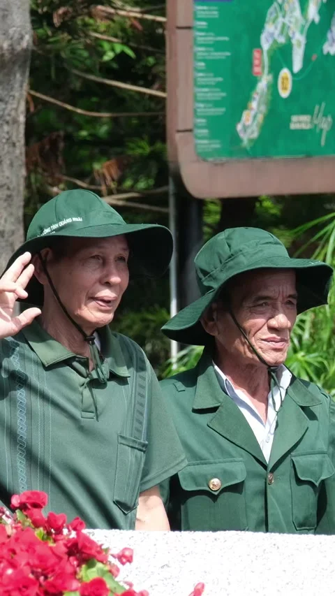 Vietnam Danang 05.21.2025 excursion to Ba Na Hills Vietnam War veterans old men Stock Footage 310937802