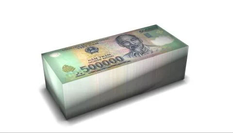 Vietnam Dong Banknotes Money Stack on White Background Illustrazione stock
