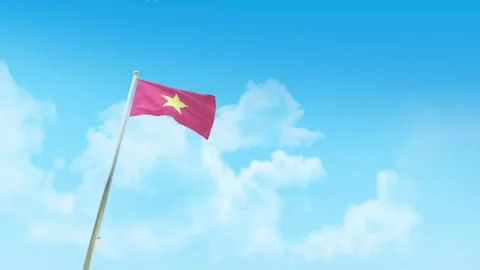 Vietnam Flag 3D Render Animation with Fighter Jets Formation in Blue Sky Vídeo Stock 332313752