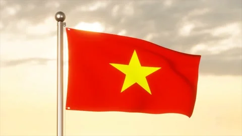 Vietnam Flag blowing in the wind with sunset sky background, 4k 3D Animation Stock Footage 239158636