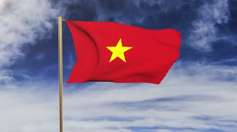 Vietnam flag with cloud waving in the wind. Green screen, alpha matte. Loopable Video stock 48980946