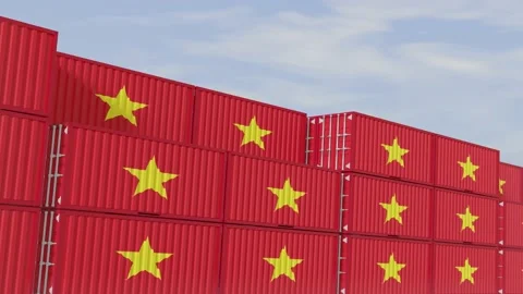 Vietnam flag containers are located at the container terminal. Video stock 155459685