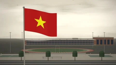 Vietnam Flag Flying Over School Campus Running Track seamless loop Stock Footage 345389577