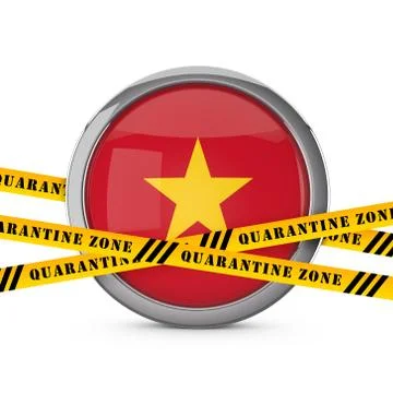 Vietnam flag with yellow quarantine warning security tape. 3D Render イラスト素材
