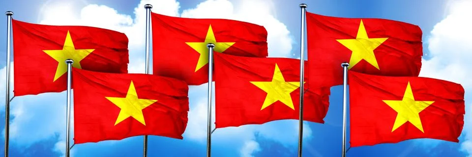 Vietnam flags, 3D rendering, on a cloud background Stock Illustration