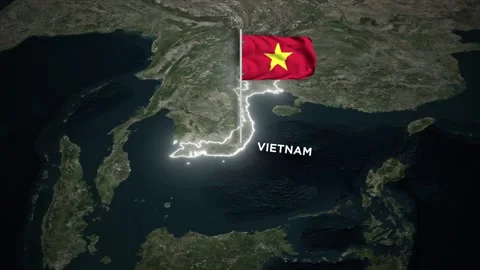 Vietnam Glowing Border Map Animation with 3D Waving of Vietnam National Fla.. 库存影片 330259972