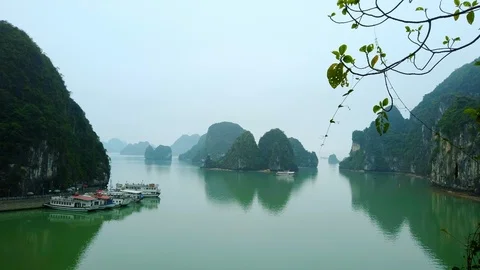 Vietnam Ha long bay vantage point Stock Footage