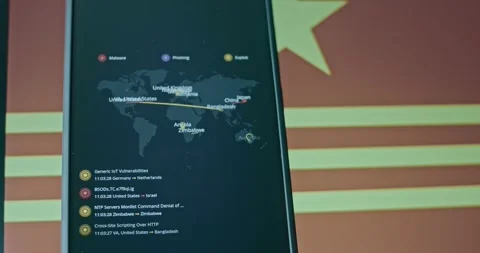Vietnam hit by cyber attacks, live map and flag of Vietnam on background Stock Footage 310845495