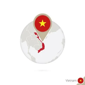 Vietnam map and flag in circle. Map of Vietnam, Vietnam flag pin. Map of Vi.. Stock Illustration