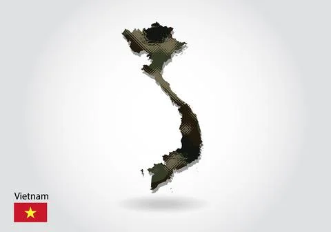 Vietnam map with camouflage pattern, Forest - green texture in map. Military  Stock Illustration
