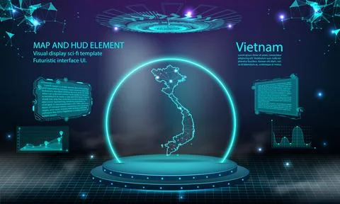 Vietnam map light connecting effect background. abstract digital technology.. Stock Illustration