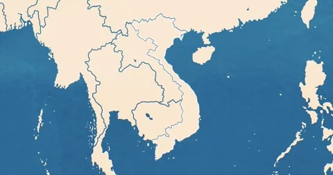A vietnam map with most important cities and frontier lines Video stock 337432742