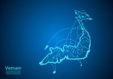 Vietnam map with nodes linked by lines. concept of global communication and b Stock Illustration