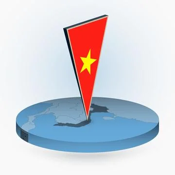 Vietnam map in round isometric style with triangular 3D flag of Vietnam Stock Illustration