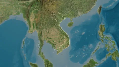 Vietnam map - solid. Regions. Satellite. | Stock Video | Pond5