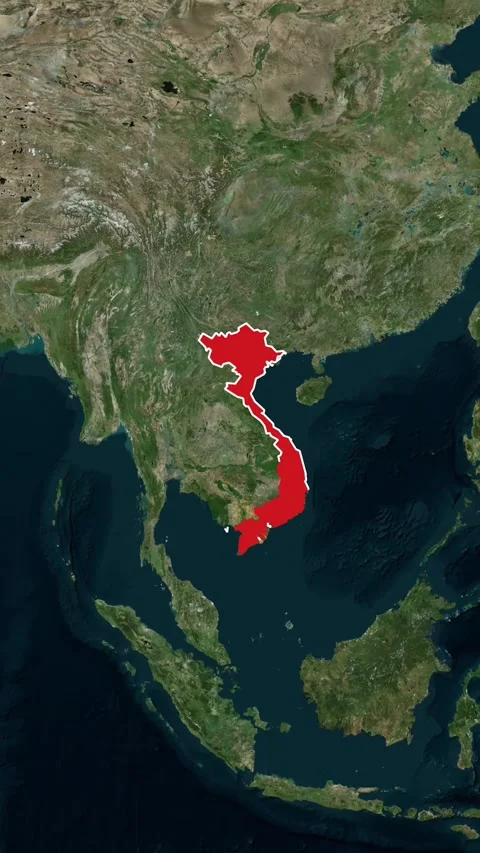 Vietnam National Border Vertical Map Topography Animation 4K 库存影片 329918054