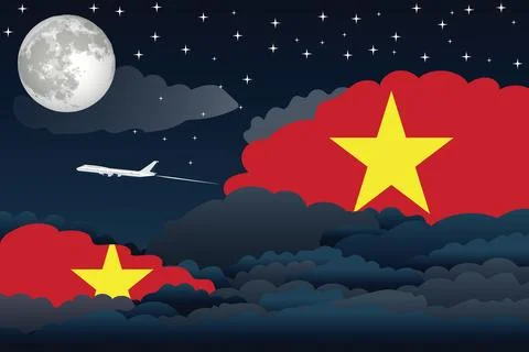 Vietnam Night Clouds Airplane Vector Illustration Stock Illustration