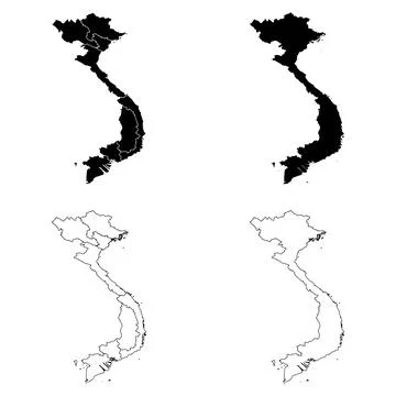 Vietnam Region Outline and Solid Fill Map Set. Stock Illustration