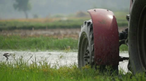 Vietnam tractor rice fields 4 Stock Footage 64571230