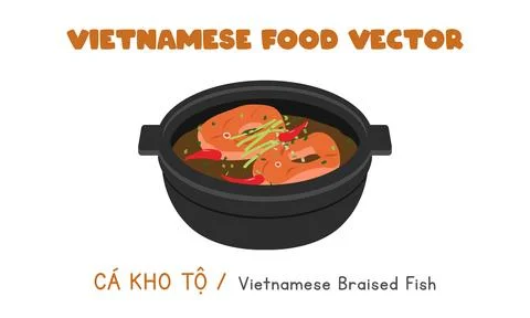 Vietnamese braised fish cooked in black pot vector design. Ca Kho To clipart Stock Illustration