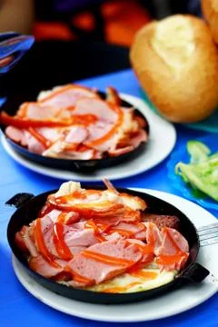 Vietnamese bread with bacon in pan Stock Photos