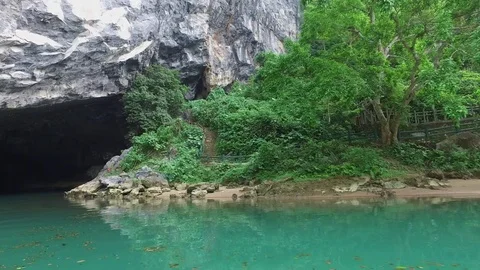 Vietnamese Cavern River Entrance Stock Footage 73280457