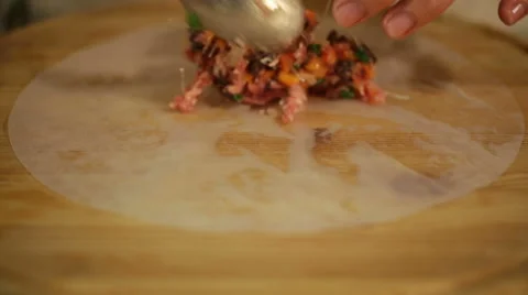 Vietnamese chef making traditional spring rolls. Stock Footage 51741286