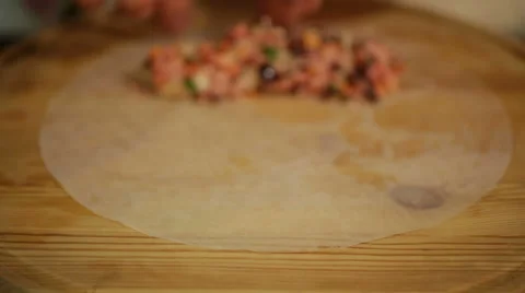 Vietnamese chef making traditional spring rolls. Stock Footage 51741294