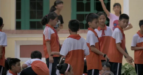 Vietnamese children at physical education. Hanoi, Vietnam Stock Footage