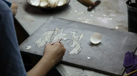 Vietnamese eggshell art : The ancient Vietnamese technique Stock Footage 64124268