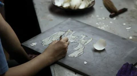 Vietnamese eggshell art : The ancient Vietnamese technique Stock Footage 64124390