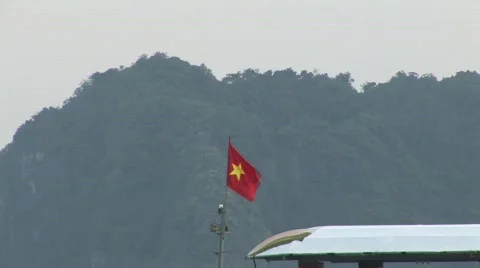 Vietnamese Flag on boat Stock Footage 290648
