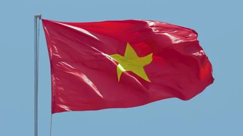 The Vietnamese flag glitters and develops in the sun Video stock 240221040