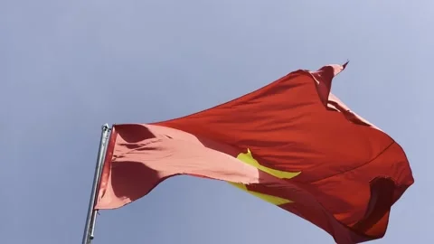 Vietnamese flag, waving in the wind, from below 스톡 동영상 325770702