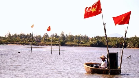Vietnamese Flags Stock Footage 123693930