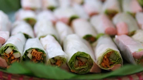 Vietnamese Fresh Spring Rolls with Sweet Chili Dipping Sauce Stock Footage 311873643