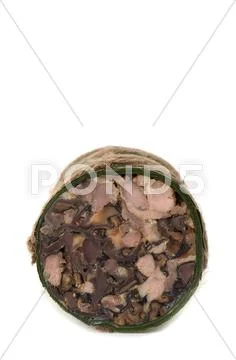 Vietnamese head cheese roll wrapped under banana leaf Stock Image #37022811