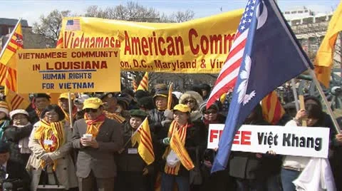 Vietnamese immigrants hold a protest Stock Footage 10813564