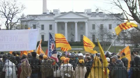 Vietnamese immigrants hold a protest Stock Footage 10813625