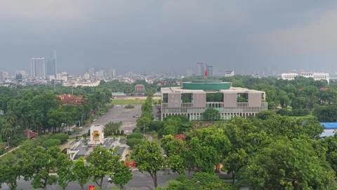 Vietnamese National Assembly Building and Hanoi Cityscape Stock Footage 341807751