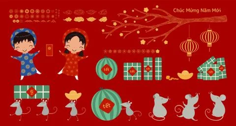 Vietnamese New Year elements set イラスト素材