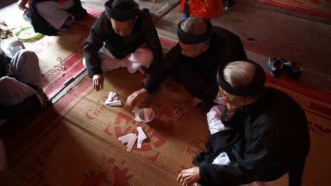 Vietnamese old men playing old traditional card Stock Footage 87488482