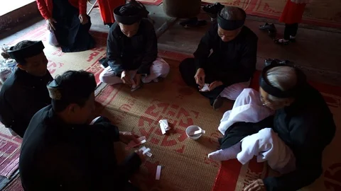Vietnamese old men playing old traditional card Stock Footage 87488603